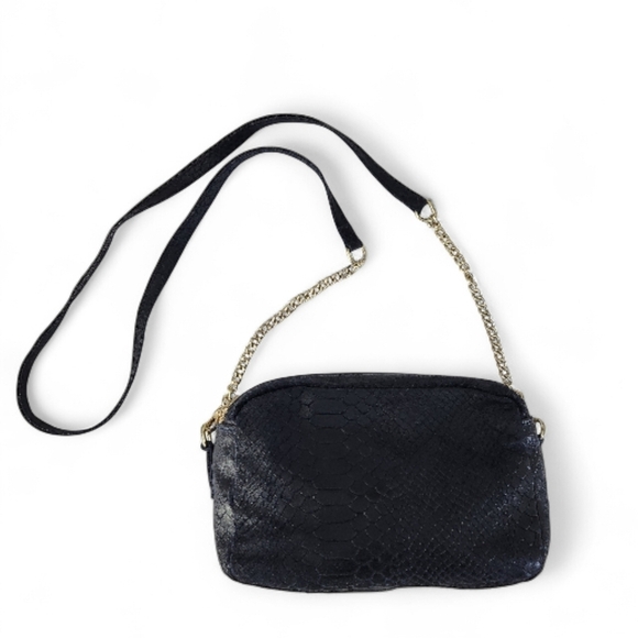Handbags - Dark Navy Genuine Leather Crossbody Bag – Python Texture Double-Zip
